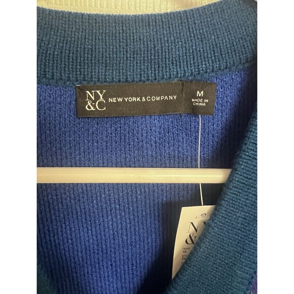 New York & Company Color Block Women's Sweater Cardigan M Medium Blue Green - Picture 8 of 9